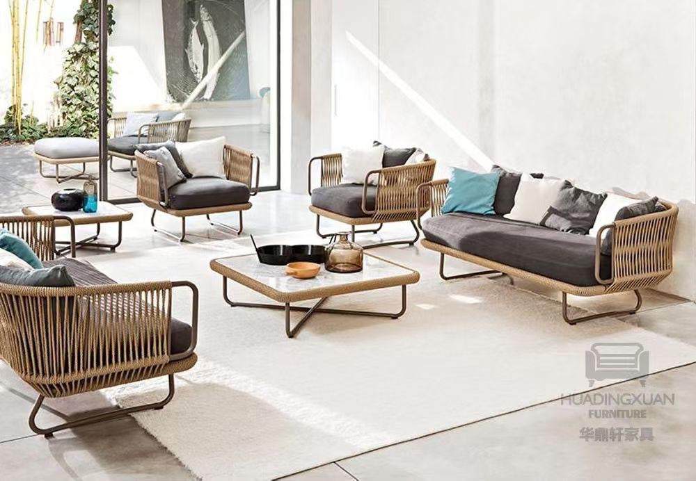 Salon de jardin en corde tressée et aluminium – Natura Lounge