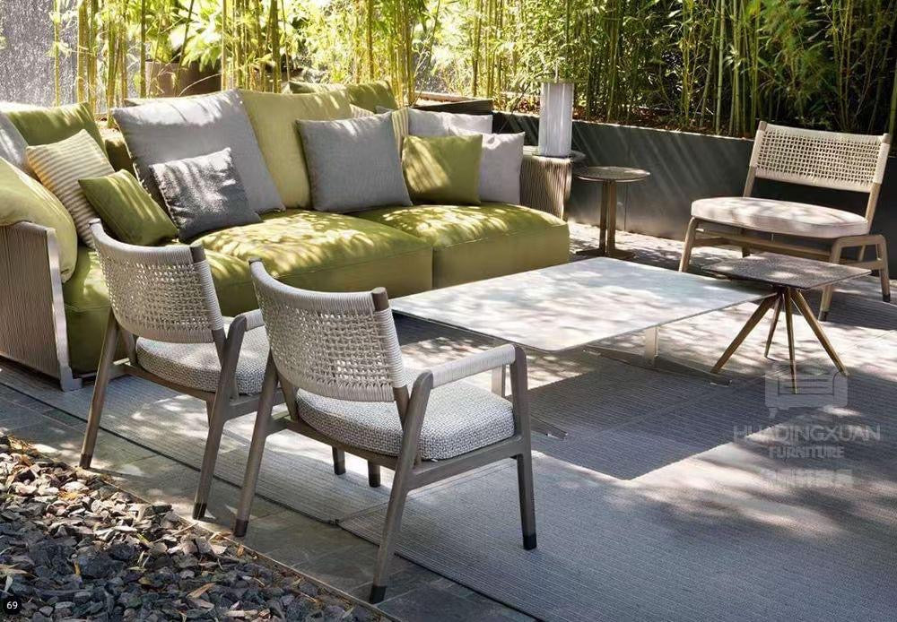 Salon de jardin en corde tressée et coussins verts – Zen Garden