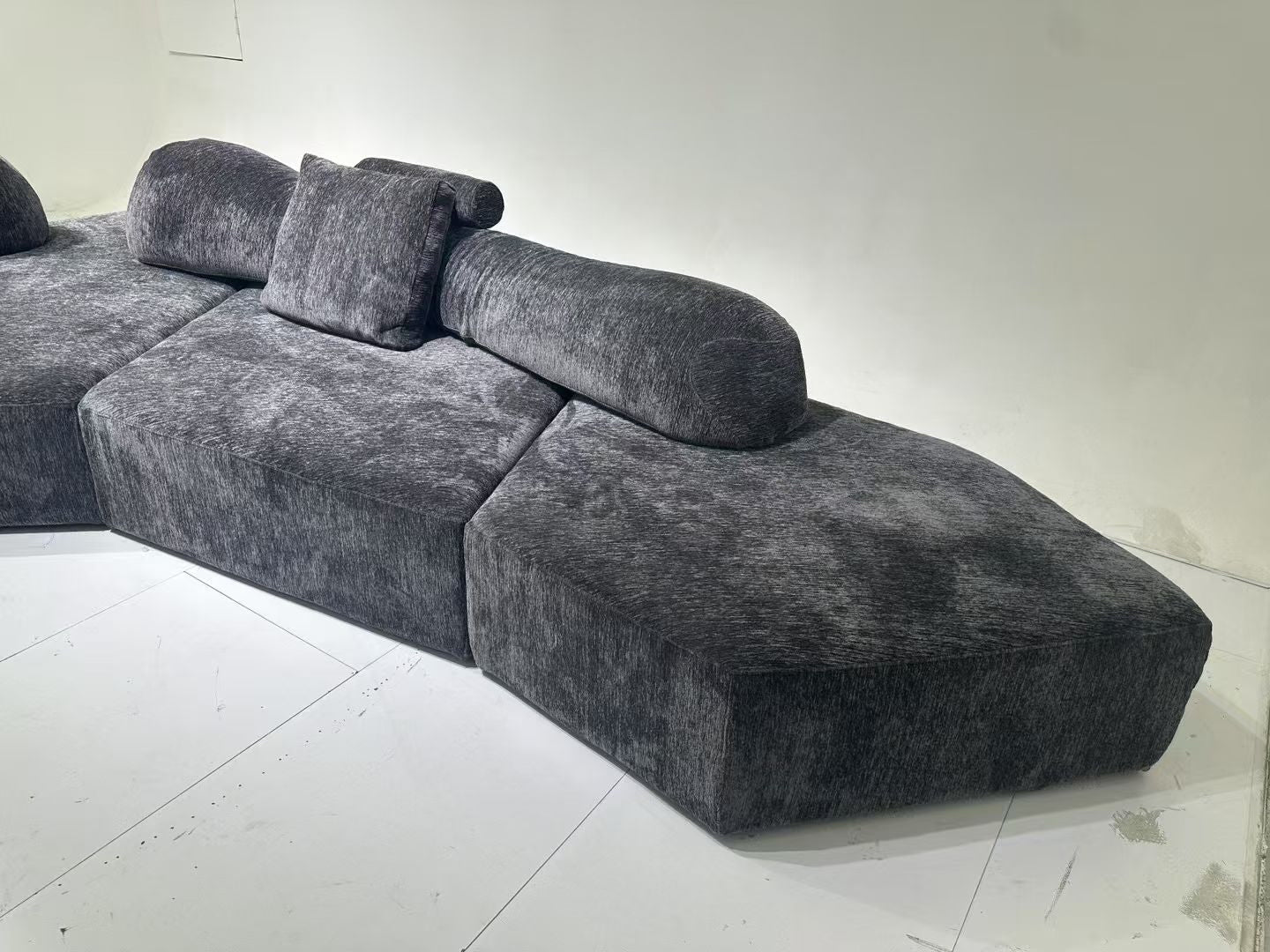 Canapé d'angle modulable en chenille gris anthracite – Dune