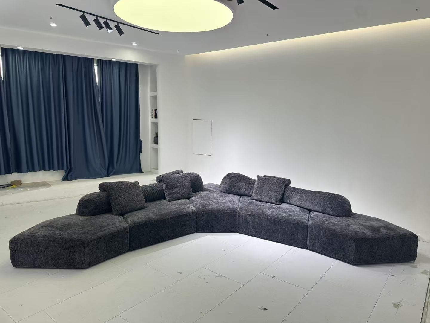 Canapé d'angle modulable en chenille gris anthracite – Dune