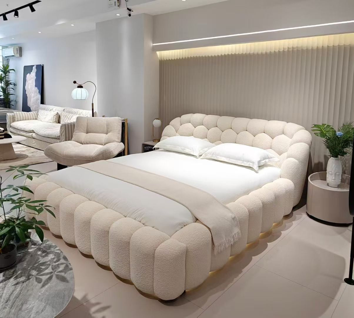 Lit design capitonné en tissu bouclette – UBBLE LUX EDITION