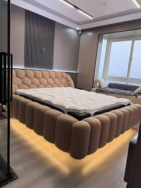 Lit design capitonné en tissu bouclette – UBBLE LUX EDITION