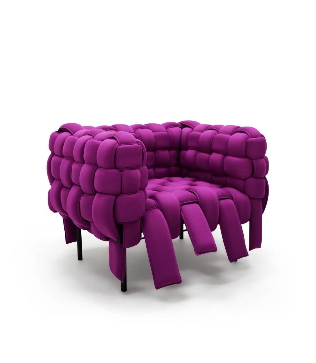 Fauteuil lounge en tissu tressé matelassé magenta – Tress