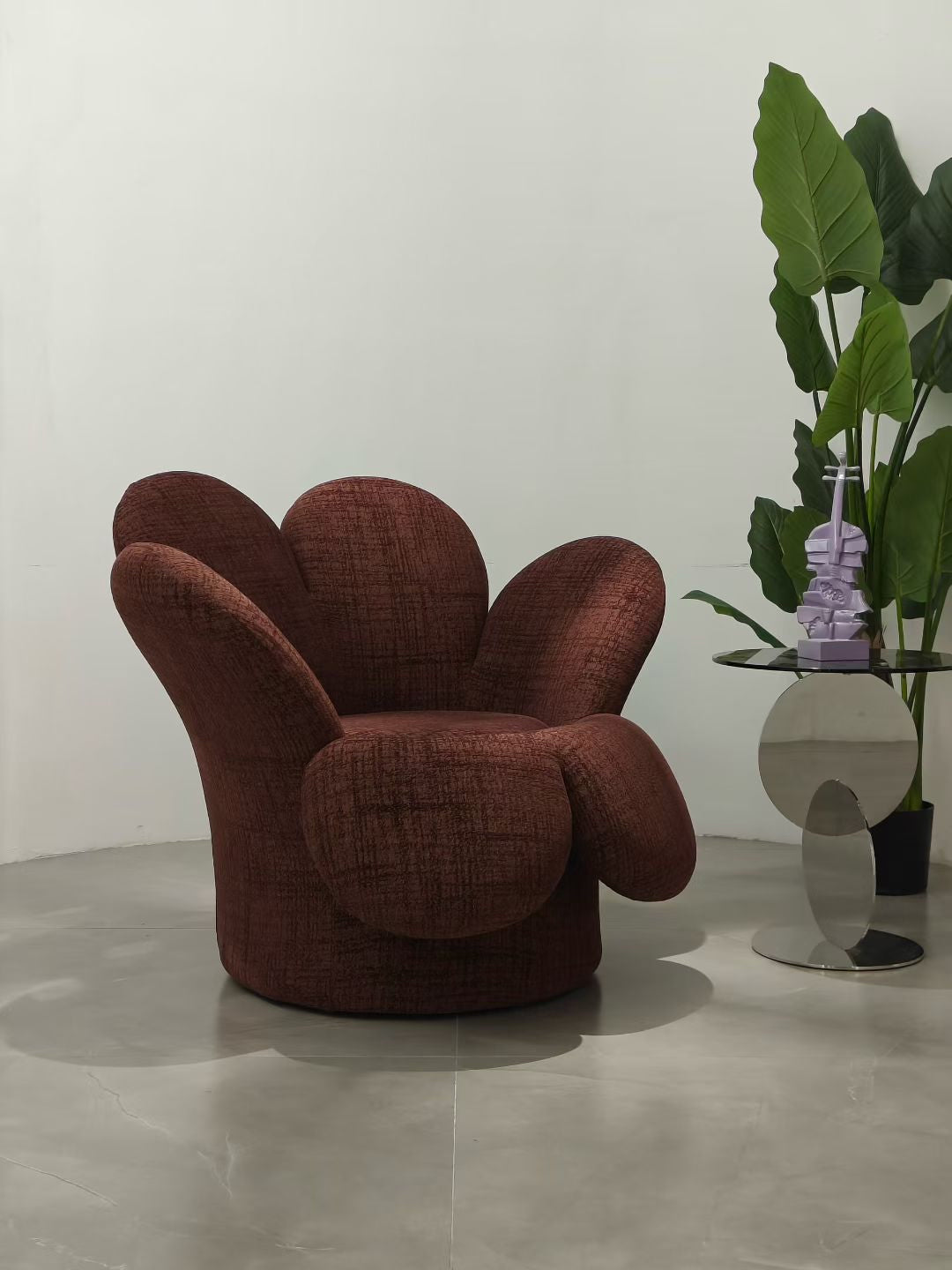Fauteuil lounge en chenille chinée terracotta – Bloom Lounge