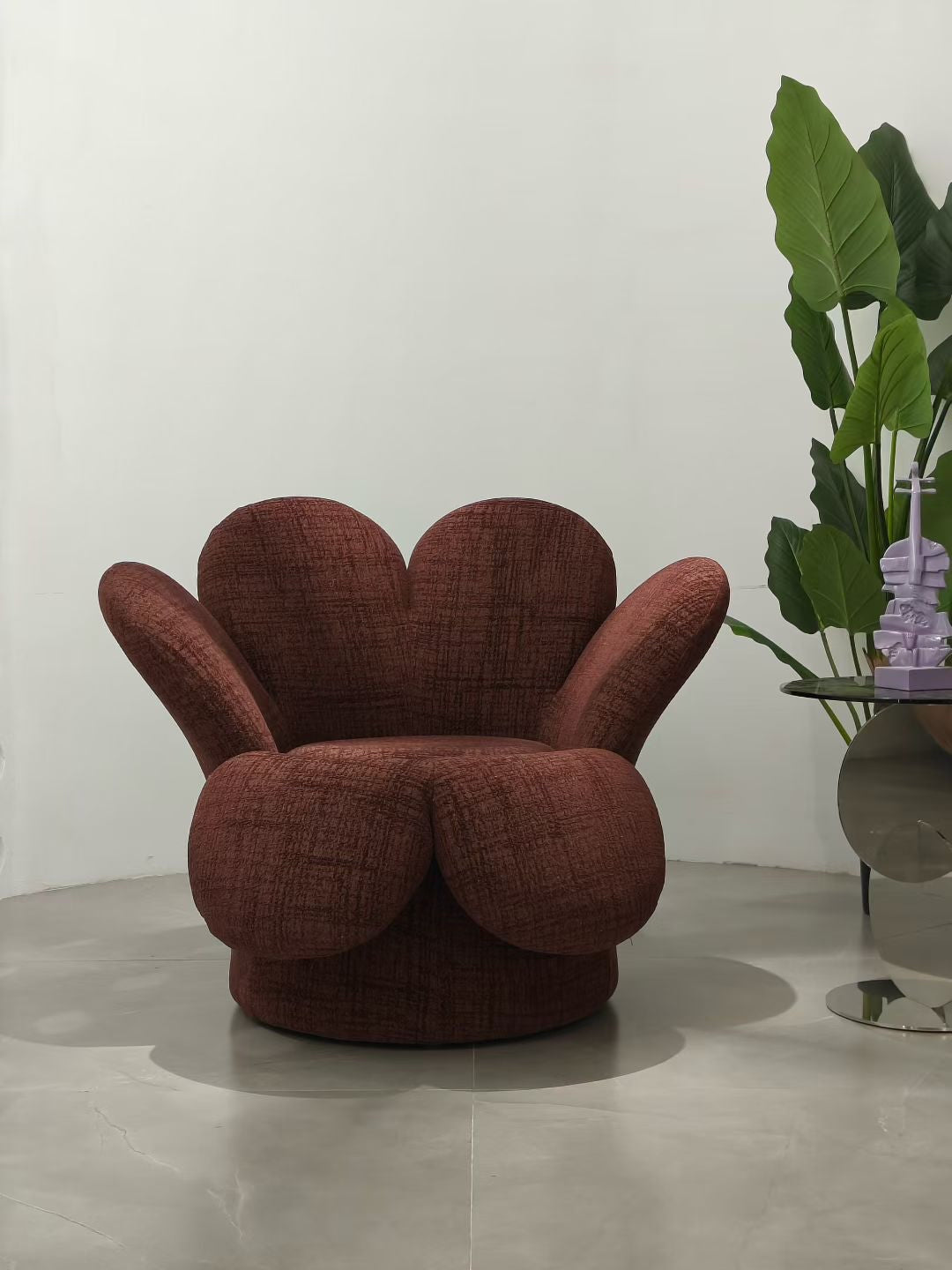 Fauteuil lounge en chenille chinée terracotta – Bloom Lounge