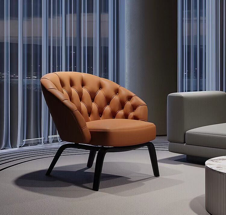 Fauteuil lounge en cuir capitonné terracotta – Royal Chester Lounge