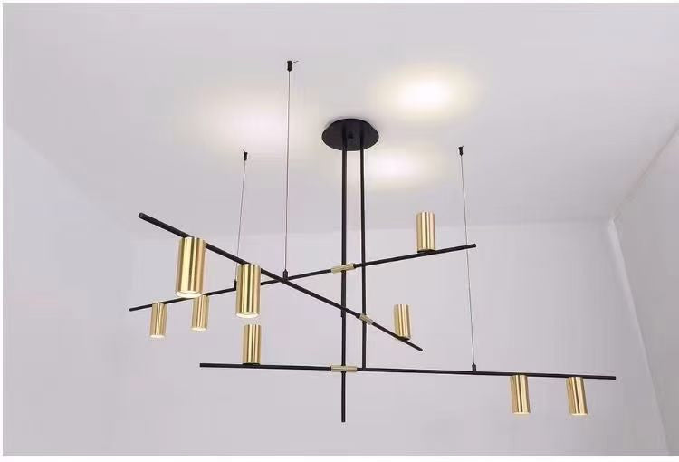 Suspension design lignes croisées métal noir et modules dorés – Abstract Lines Gold
