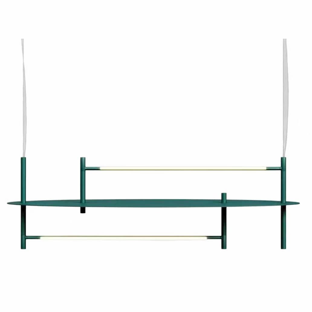 Suspension étagère LED en métal laqué vert profond – Linear Shelf