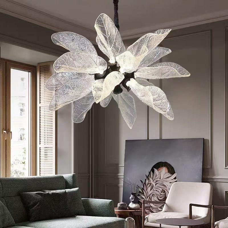 Suspension feuilles en verre nervuré doré – Leaf Crystal Bloom