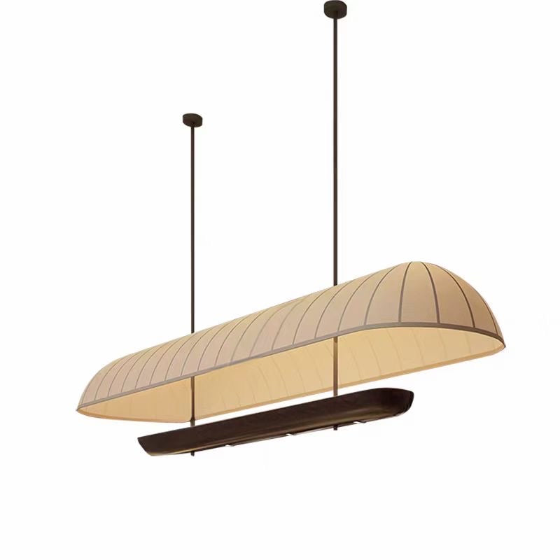 Suspension Arc Silk en tissu plissé écru et structure métal noir