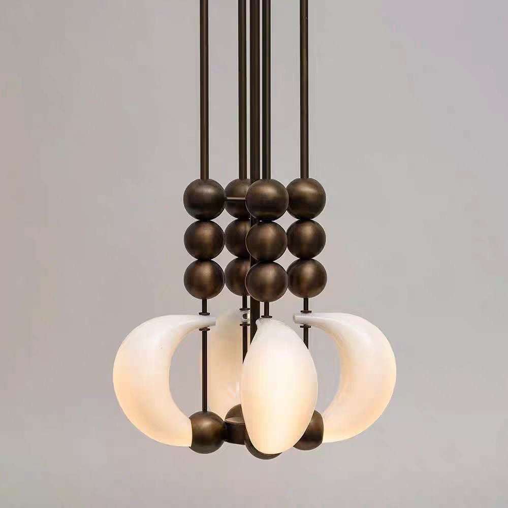Suspension Orbit Beads en verre opalin et métal à sphères empilées