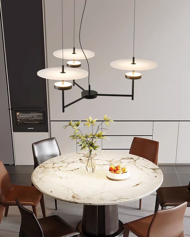 Suspension Luna Balance en métal noir et verre opalin à 3 diffuseurs