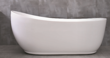 Baignoire îlot ovale en acrylique blanc à dossier incliné asymétrique