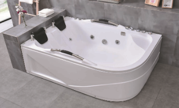Baignoire balnéo asymétrique en acrylique blanc à 2 appuie-têtes – WA1045