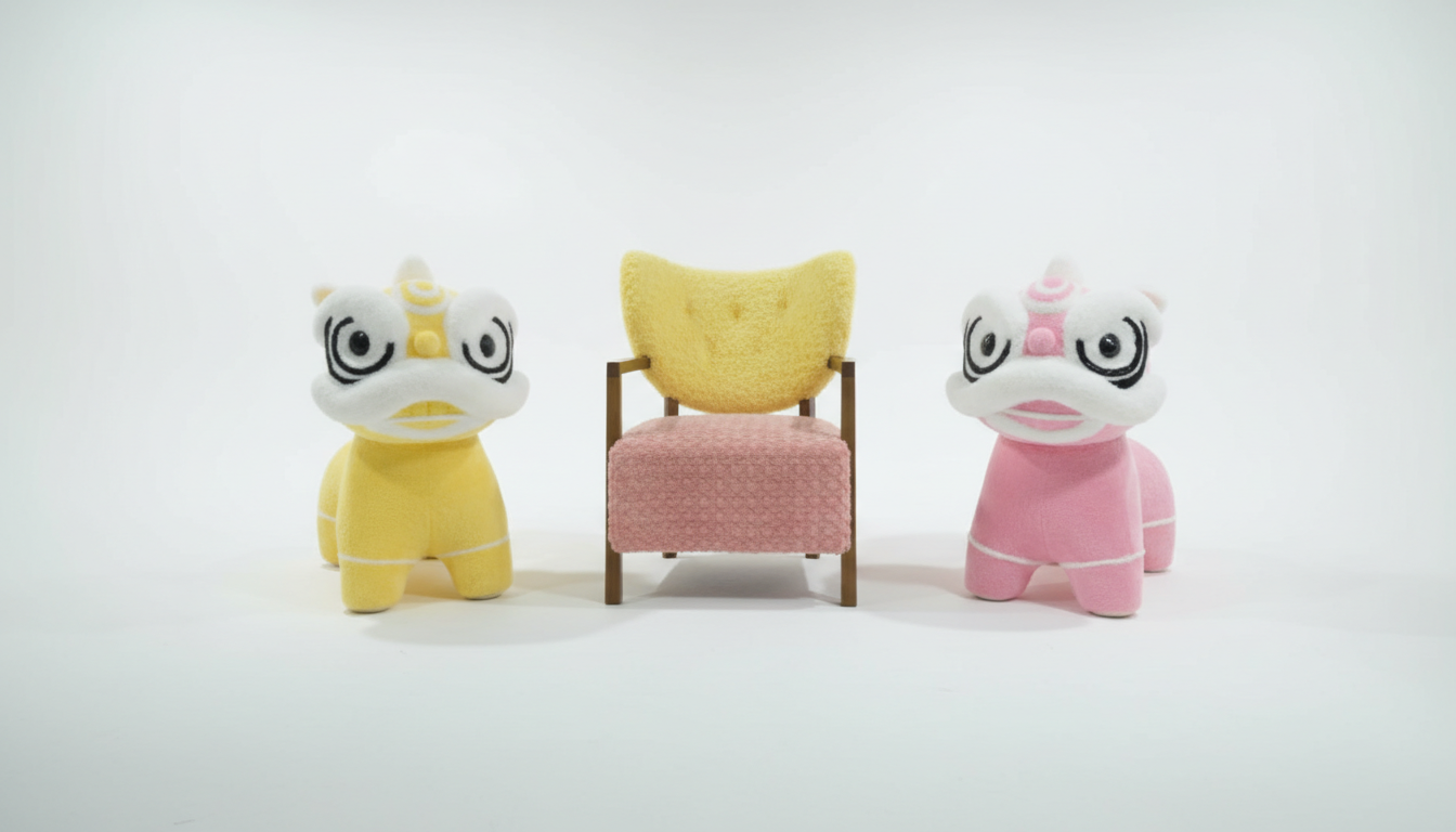 Fauteuil lounge en bouclette bicolore jaune et rose – Fleur de Nuit