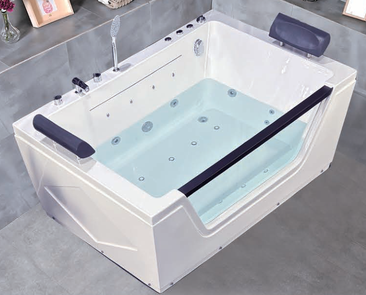 Baignoire balnéo rectangulaire en acrylique blanc à double appuie-tête