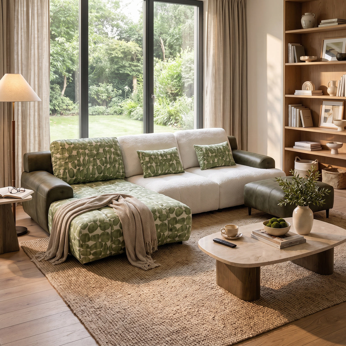 Canapé d'Angle Modulaire Design 2603 avec Méridienne et Tissu Bouclé
