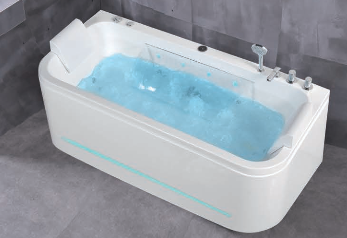 Baignoire balnéo d'angle en acrylique blanc avec chromothérapie LED – WA1050