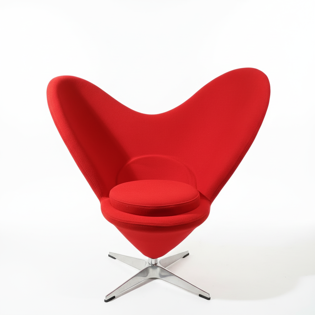 Fauteuil COEUR en laine bouclette rouge – piètement aluminium 4 branches