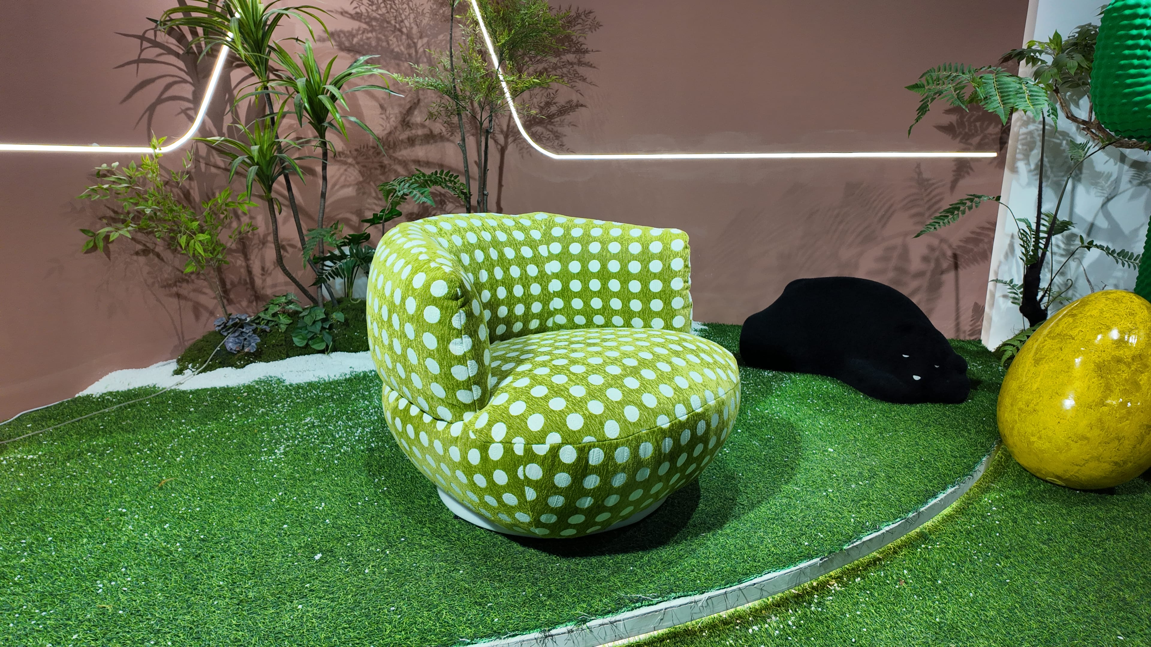 Fauteuil pivotant en tissu jacquard à pois vert – Pois Vert