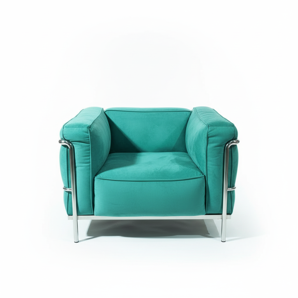 Fauteuil LC3 en velours émeraude - structure tubulaire chromée