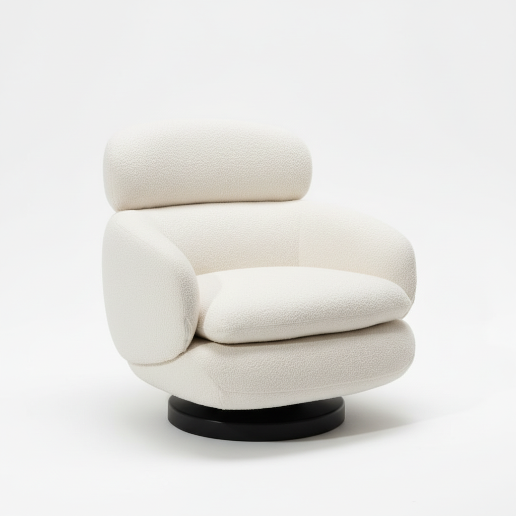 Fauteuil pivotant en tissu bouclé écru – Cloud