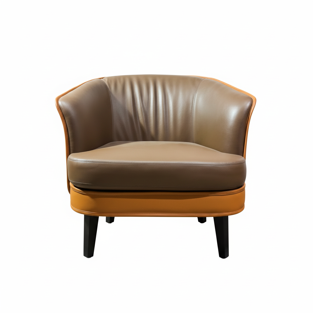 Fauteuil club en cuir bicolore taupe et cognac – Classica