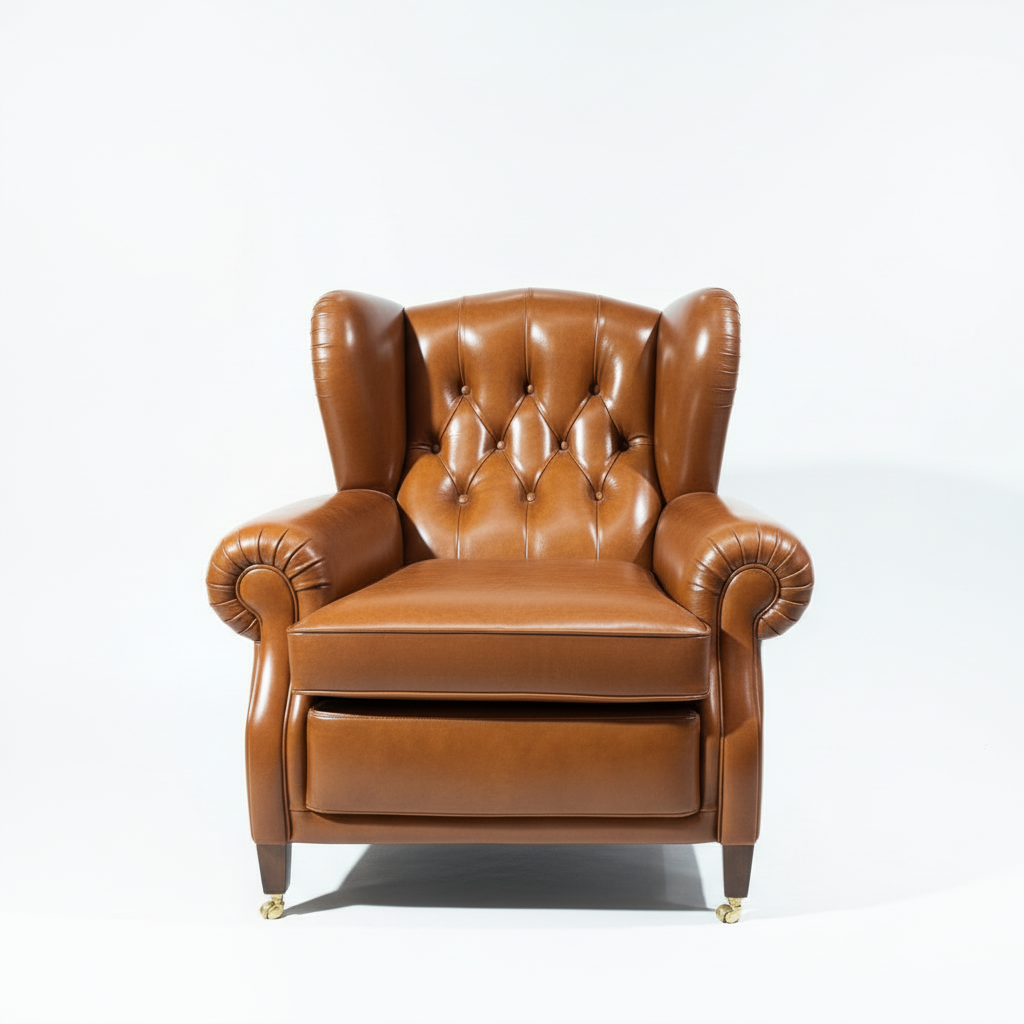 Fauteuil Chesterfield en cuir cognac capitonné – CIGAR 1919