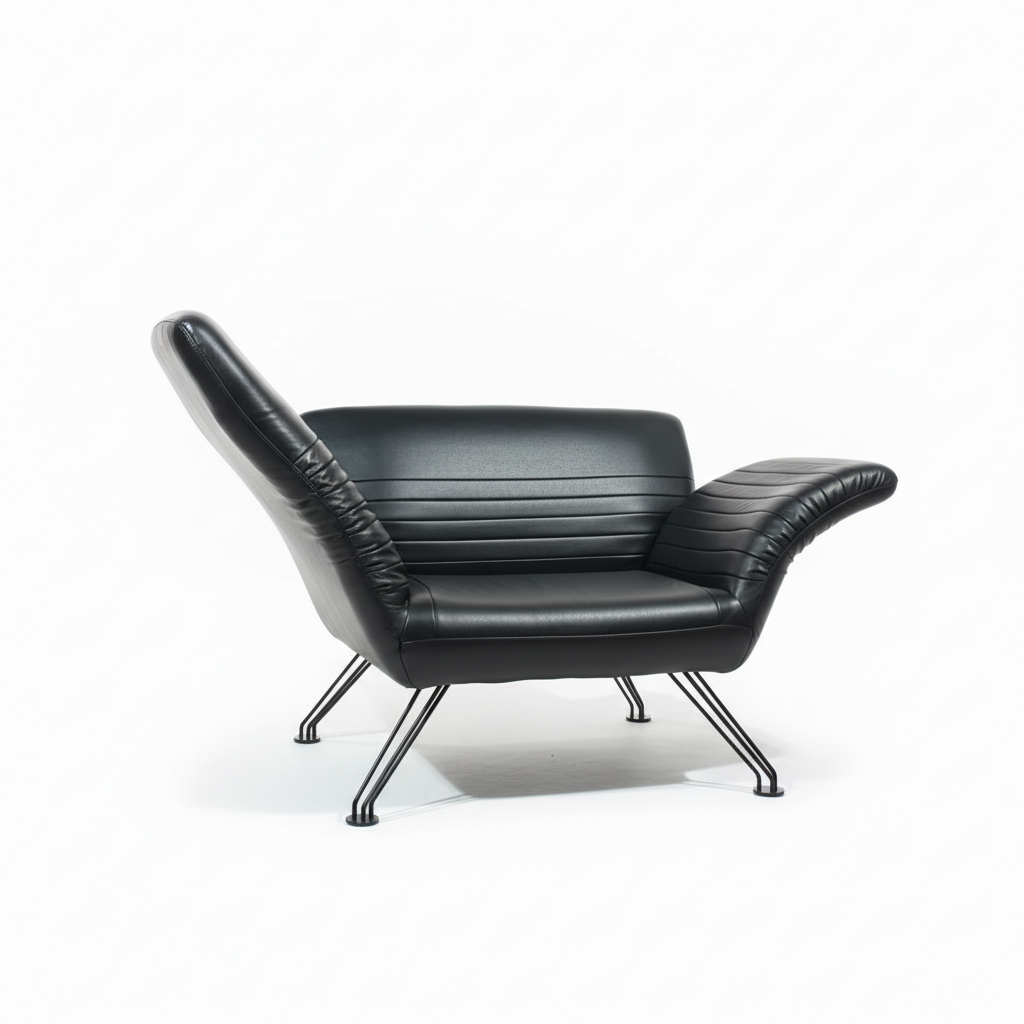 Fauteuil en cuir noir à accoudoirs papillon – Black Wing