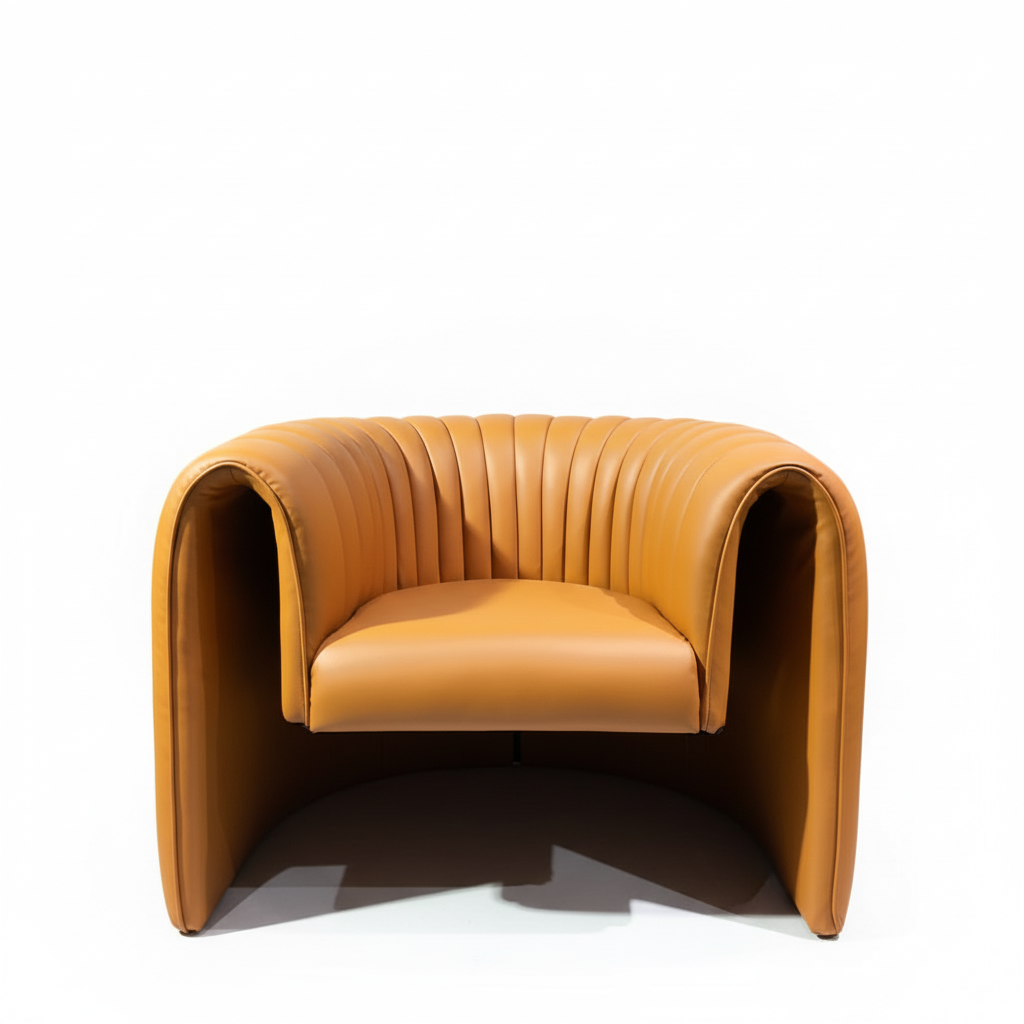 Fauteuil coquille en cuir cognac cannelé – Cognac Shell