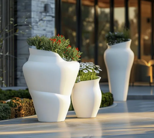Jardinière boule en résine blanche mate – Collection ORGA