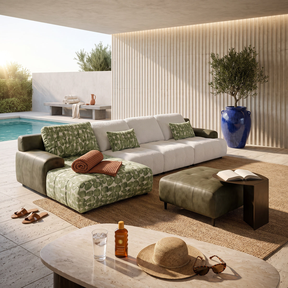 Canapé d'Angle Modulaire Design 2603 avec Méridienne et Tissu Bouclé