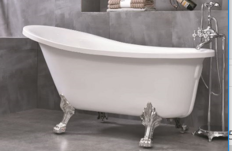Baignoire îlot sur pieds griffes en acrylique blanc – Modèle Slipper