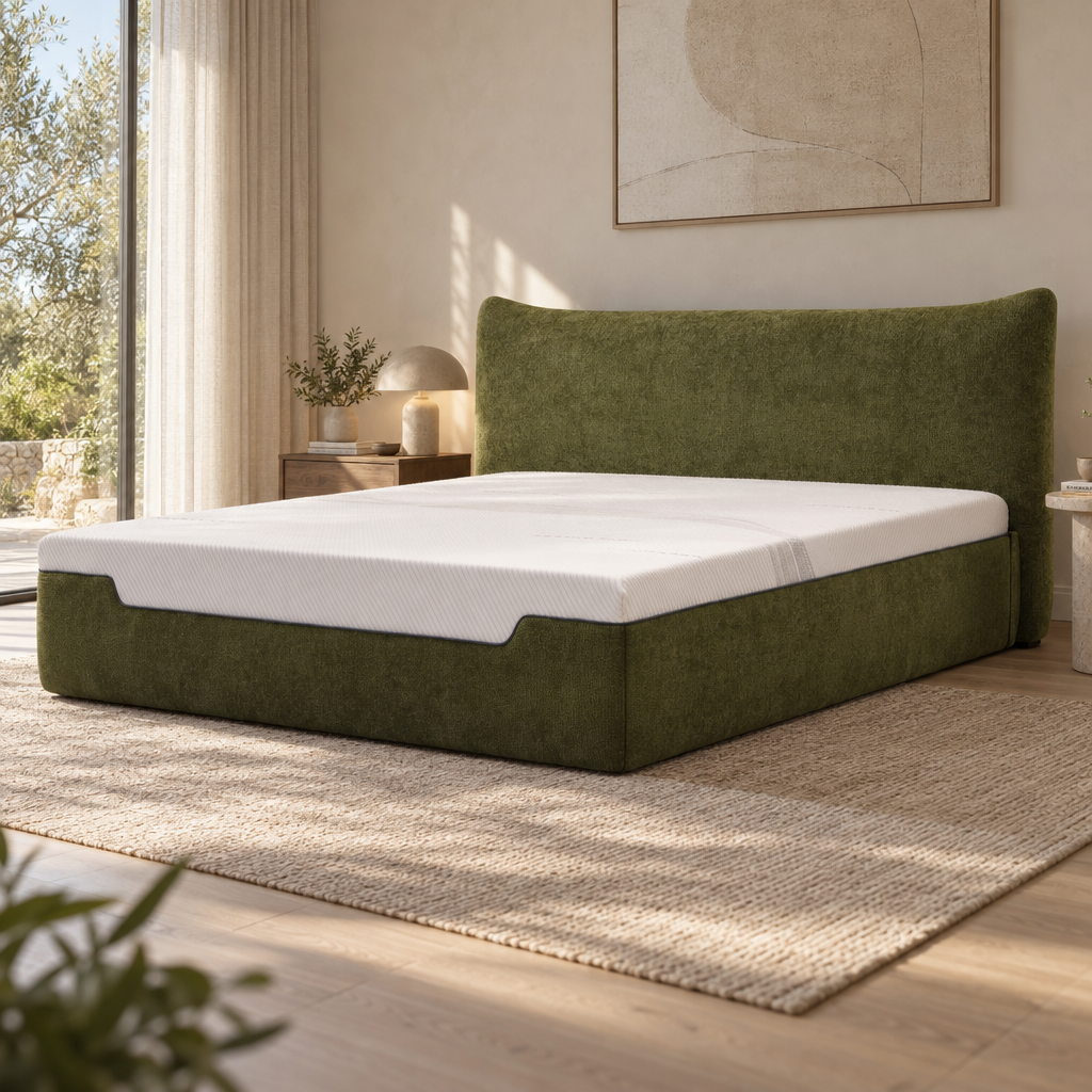 Lit rembourré en tissu vert olive avec tête de lit capitonnée YS7022 — vue 2