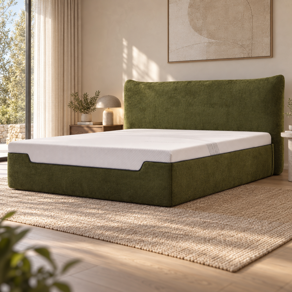 Lit rembourré en tissu vert olive avec tête de lit capitonnée YS7022 — vue 4