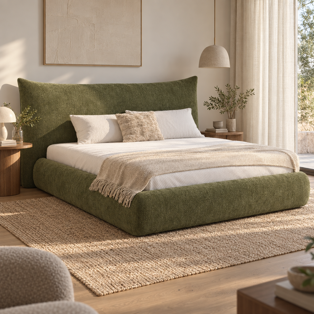 Lit rembourré contemporain en tissu vert olive YS7010 — vue 2