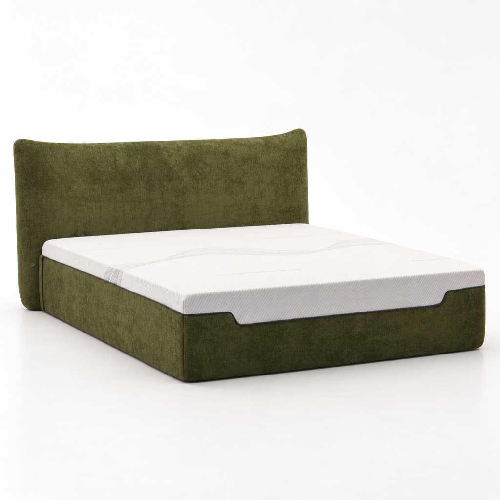 Lit rembourré en tissu vert olive avec tête de lit capitonnée YS7022 — vue 1