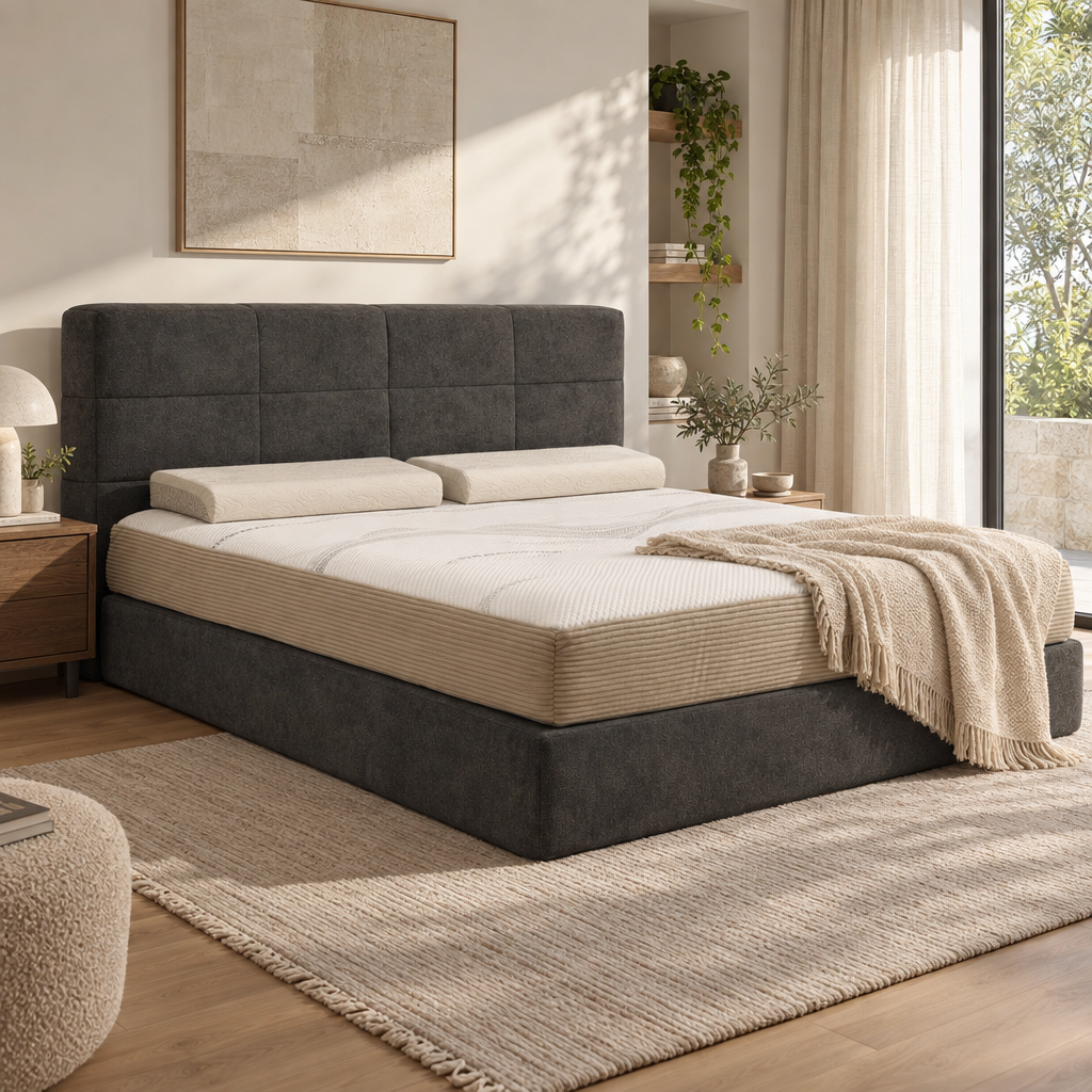 Lit double rembourré en tissu gris foncé YS7026 — vue 2