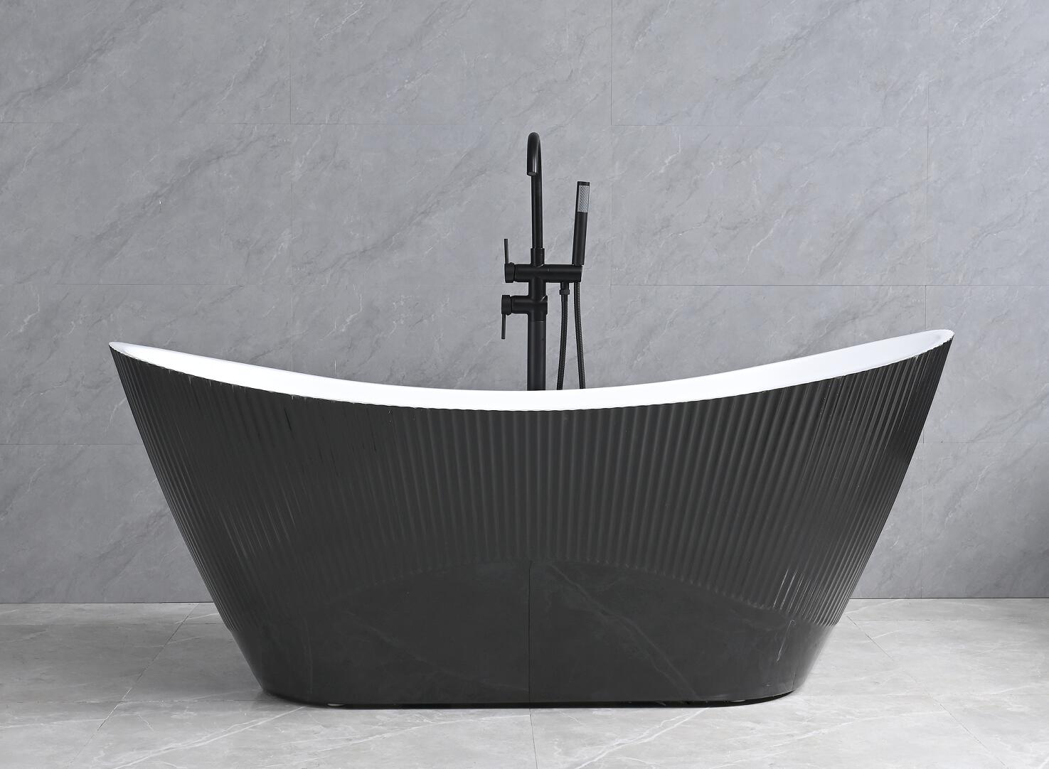 Baignoire îlot acrylique noire cannelée – WA5023