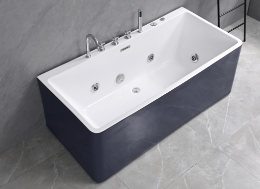Baignoire balnéo rectangulaire en acrylique blanc et bleu marine – WA5004M