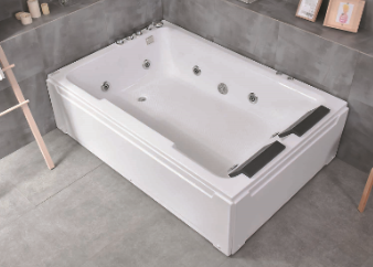 Baignoire balnéo d'angle en acrylique blanc à double appuie-tête – WA1046