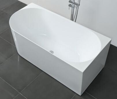 Baignoire îlot ovale en acrylique blanc – façade rectangulaire dos arrondi