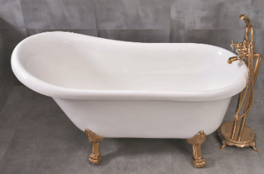 Baignoire îlot rétro en acrylique blanc – pieds griffe dorés