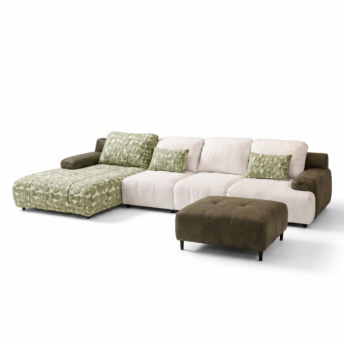 Canapé d'Angle Modulaire Design 2603 avec Méridienne et Tissu Bouclé