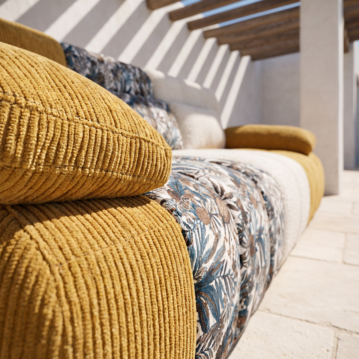 Canapé 3 Places Modulaire Multicolore et Tissu Texturé
