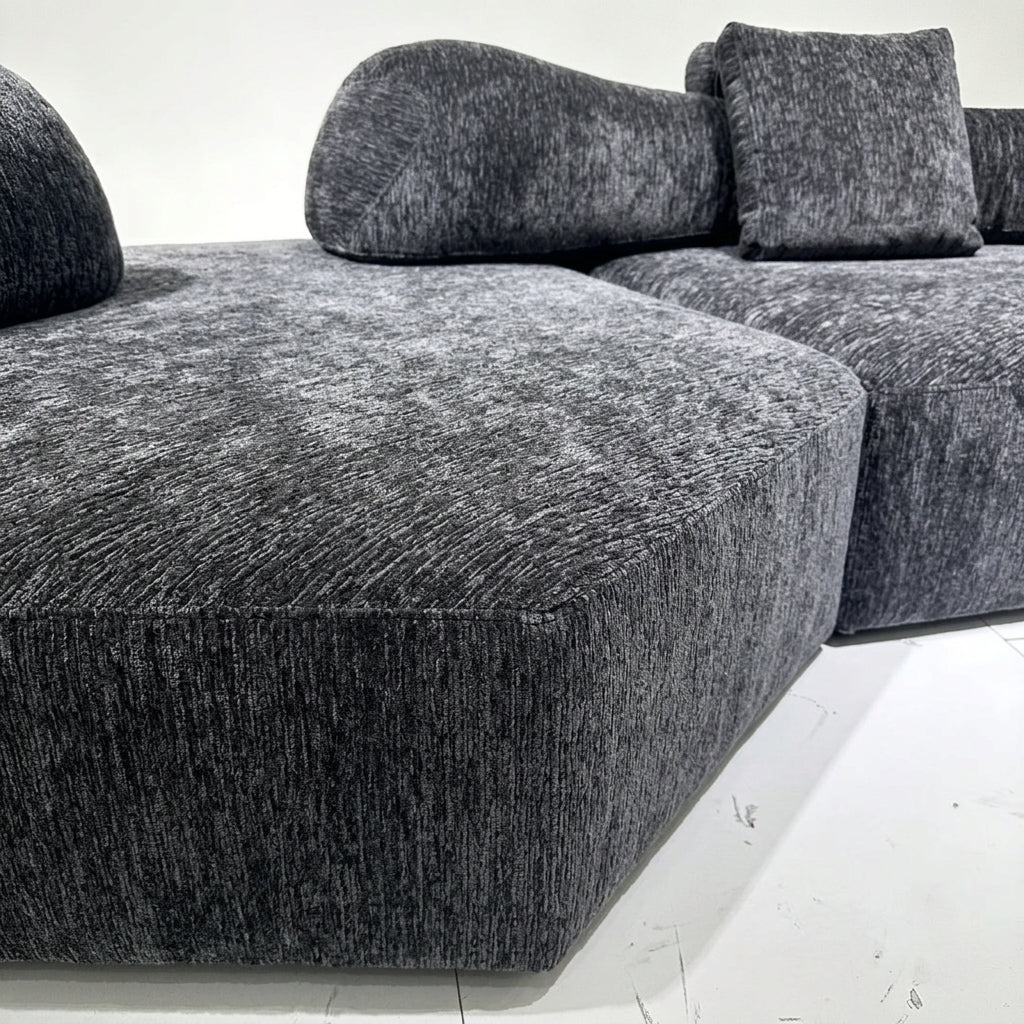Canapé d'angle modulable en chenille gris anthracite – Dune