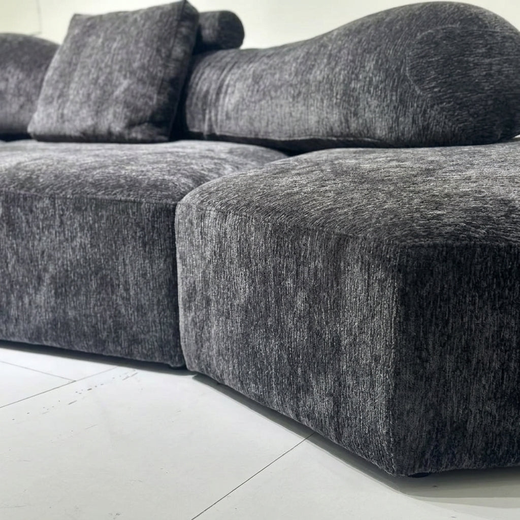 Canapé d'angle modulable en chenille gris anthracite – Dune
