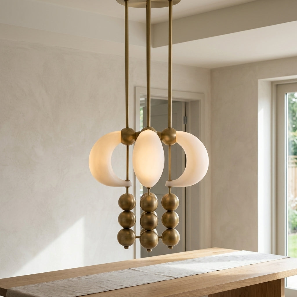 Suspension Orbit Beads en verre opalin et métal à sphères empilées