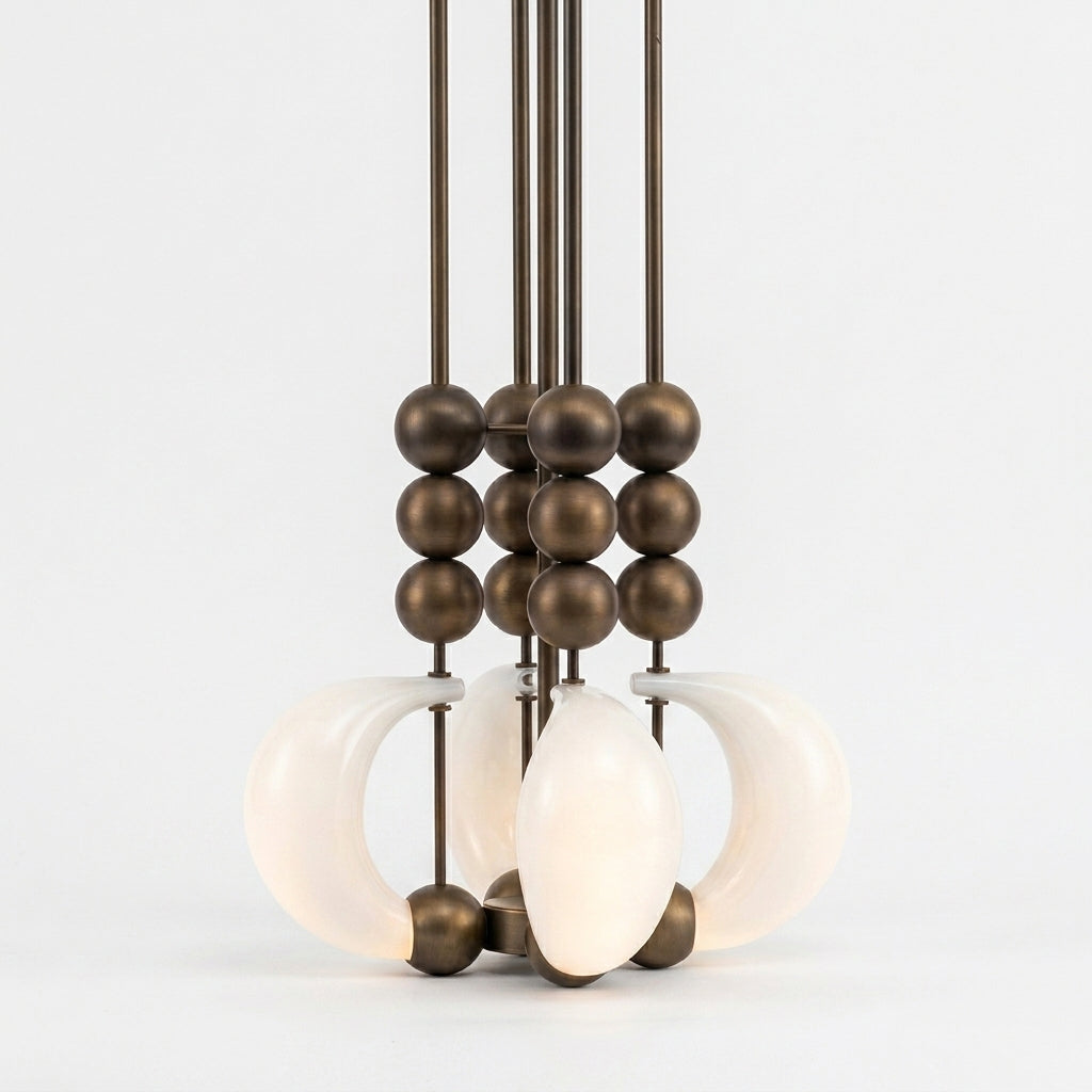 Suspension Orbit Beads en verre opalin et métal à sphères empilées