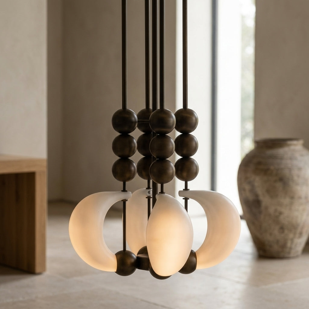 Suspension Orbit Beads en verre opalin et métal à sphères empilées
